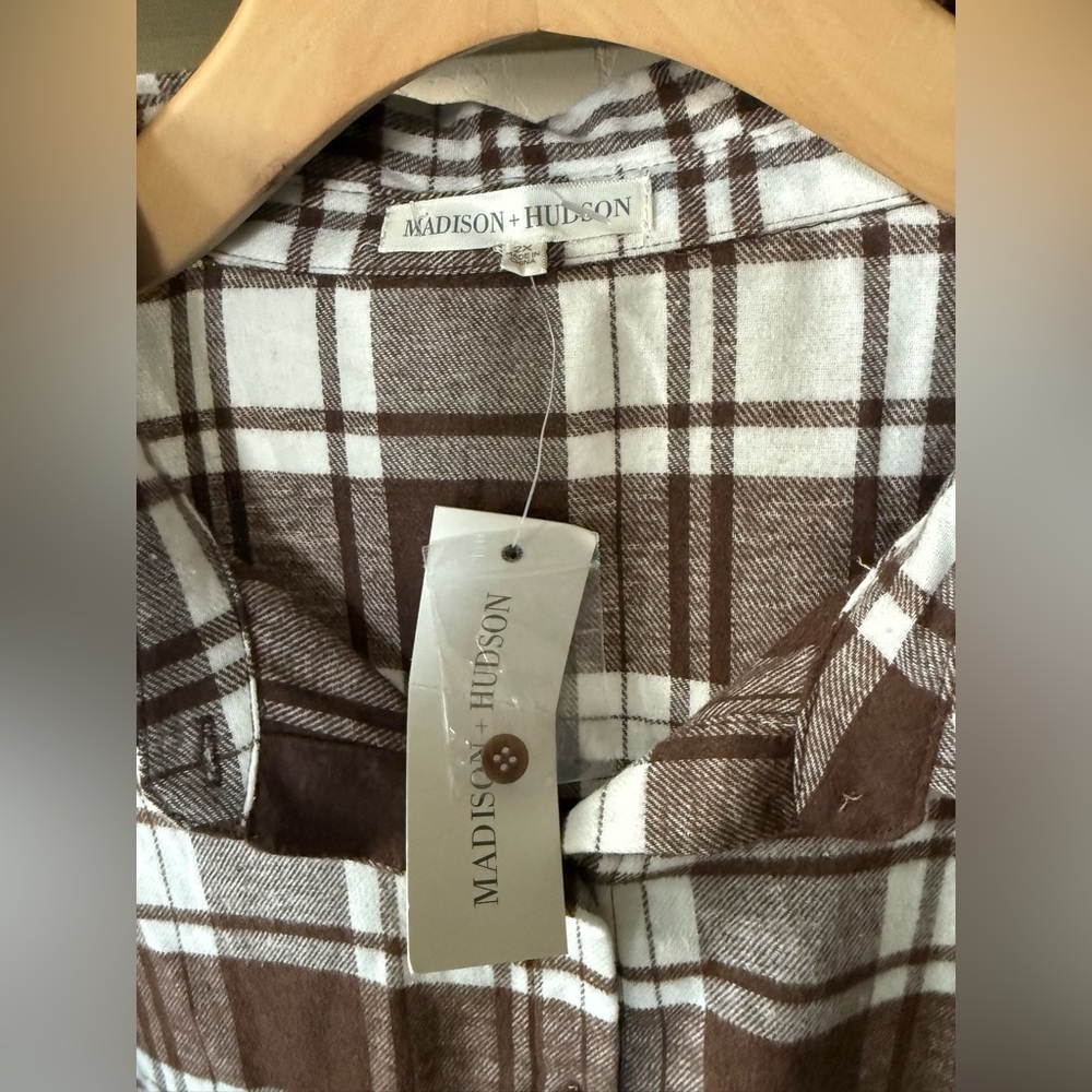 Madison+Husdon|Brown & White Plaid Button-Up Shirt Dress,Casual relaxed fit•NWT - Picture 8 of 11